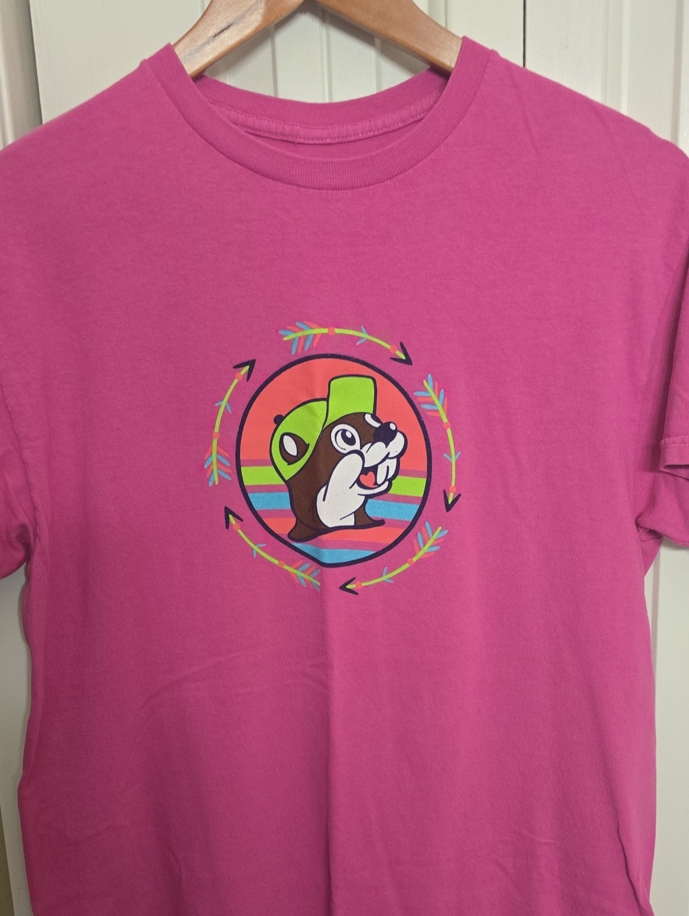 Bright Pink Short-Sleeve Graphic Tee with Playful Cartoon Print